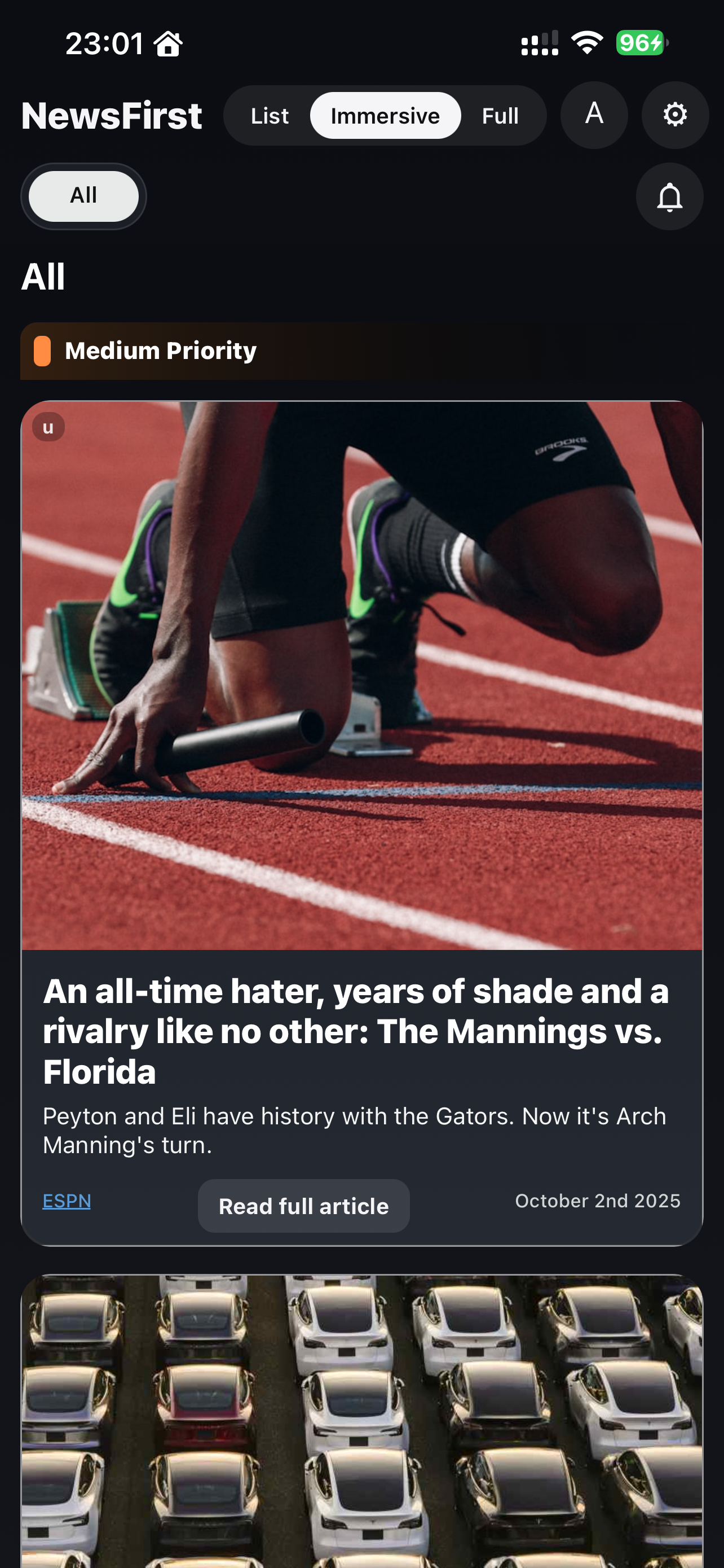 NewsFirst immersive view (medium priority card)